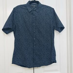Beverly Hills Polo Club Button Up Men's Slim Fit Navy w/White Floral Size Medium